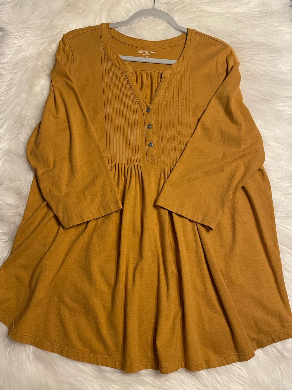 Coldwater Creek, Tunic Top, Babydoll, Mustard, Jersey, Stretch, Fall, NWOT, XL